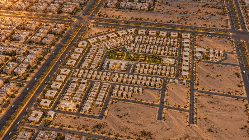 تصوّر جوي لمشروع روح النرجس عند الغروب.